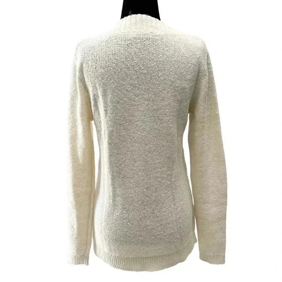 Ricki’s Cable Knit Sweater V-Neck Soft Pullover Fisherman Ivory Cream Small - Picture 2 of 15